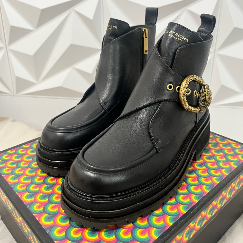 Kurt Geiger MayFair Chunky Boot Black Leather - Picture 2 of 11